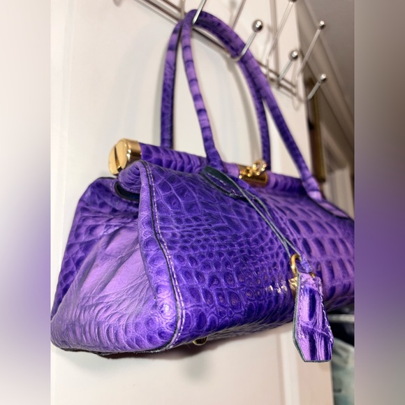 RARE XL Italian Leather Croc Doctor Bag - Electric Amethyst - Picture 3 of 16